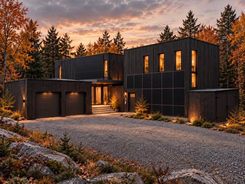 Just Haus Alpha under construction, with vertical solar panels set into the wood walls.